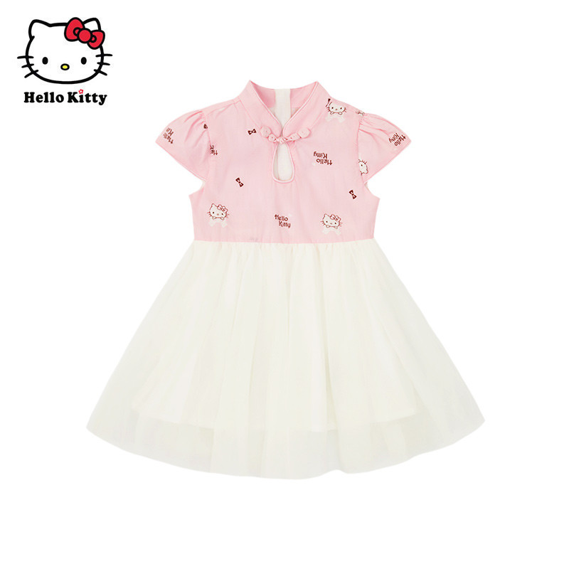 Hello Kitty Hello Kitty เสื้อผ้าเด็กสาวแต่งตัวฤดูร้อนสาวกระโปรงผ้ากอซเด็กแขนสั้นกระโปรง