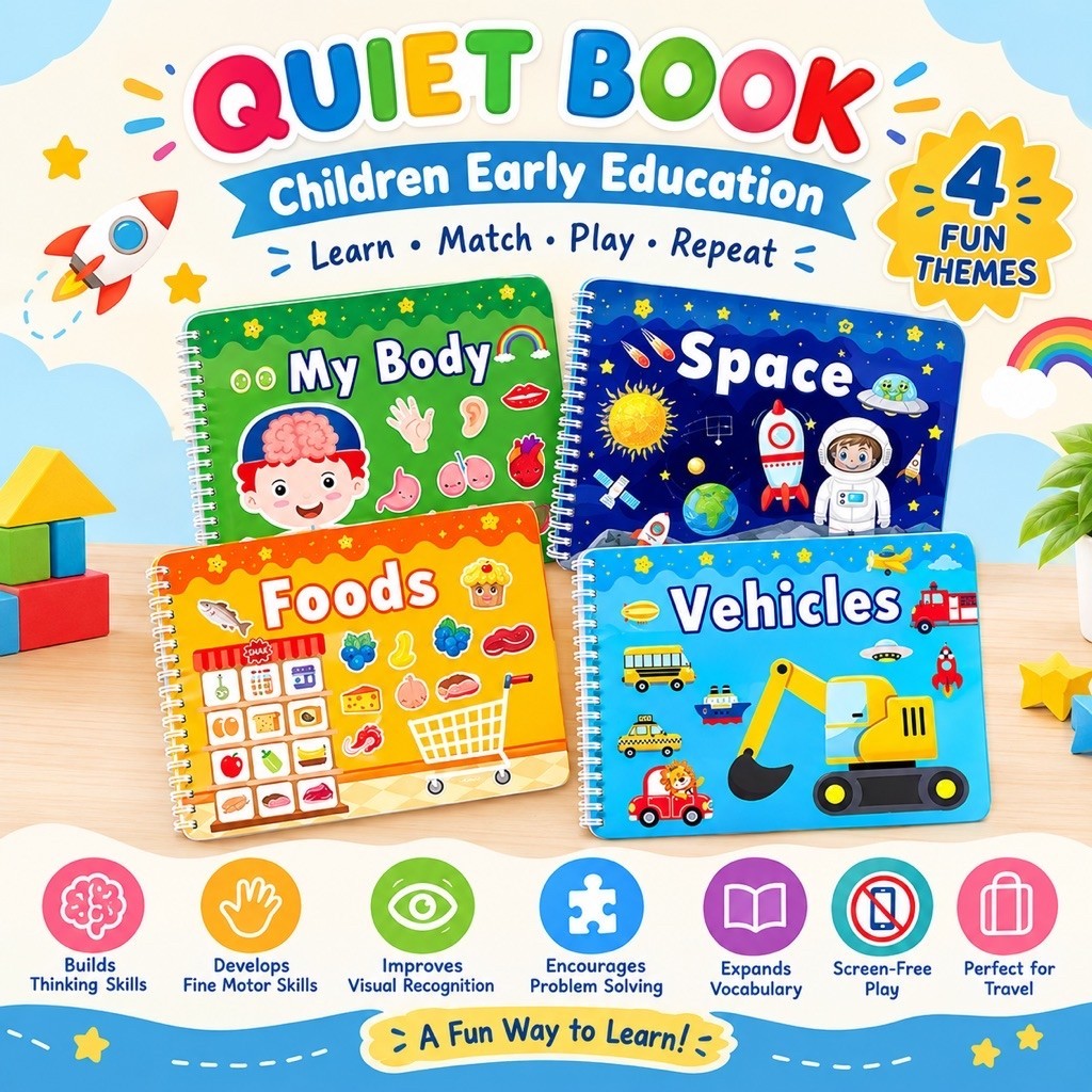 Montessori Quiet Book สําหรับเด็กนํากลับมาใช้ใหม่จับคู่กิจกรรมหนังสือก่อนวัยเรียนการเรียนรู้ Space V