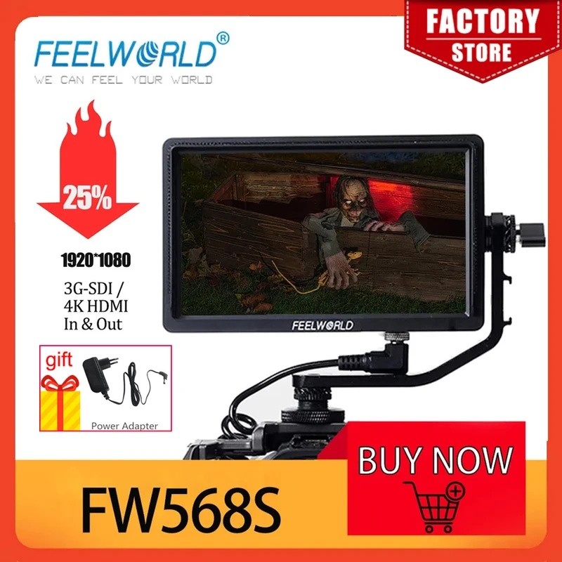 U72N FEELWORLD FW568S 6 นิ้ว 1920X1080 IPS FHD แผง LCD บนกล้อง Field Monitor 3G SDI 4KHDMI อินพุตเอา