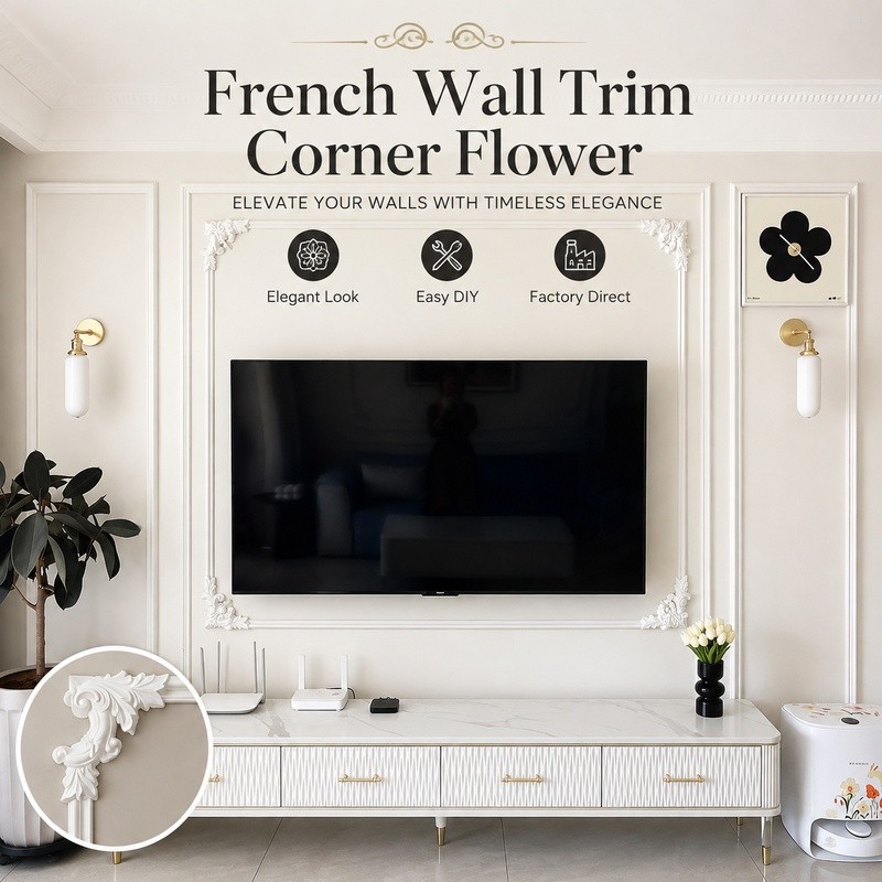 PU Moulding Wall Decor Strip ฝรั่งเศสครีมสไตล์พื้นหลังทีวี Wall Border เพดานเครื่องประดับสายเลียนแบบ