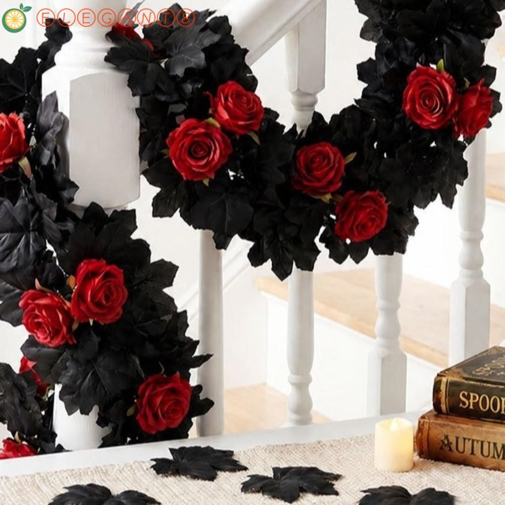 AELEGANT ฮาโลวีน Maple Leaf Rose Vine, สไตล์โกธิคเหมือนจริง Maple Leaf Garland, เทศกาลพลาสติก Maple 