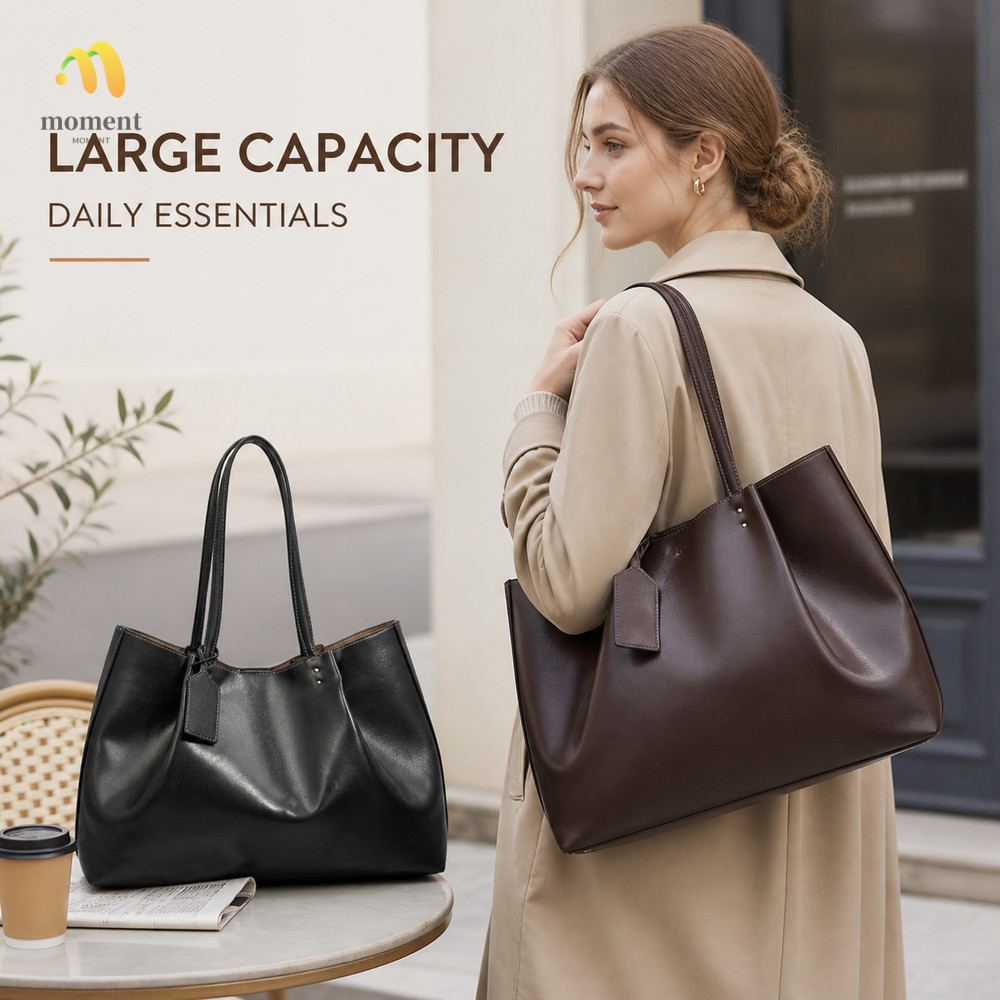 MOMENT Tote Bag, Big Vintage Work Bag, Fashion Large Capacity PU Leather Female Clutch For Women