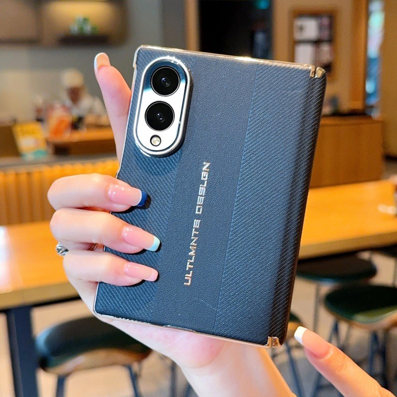หนังมังสวิรัติเคสโทรศัพท์สําหรับ Samsung Galaxy Z Fold8 / Fold8 Ultra Fold7 W26 Electroplated Gold E