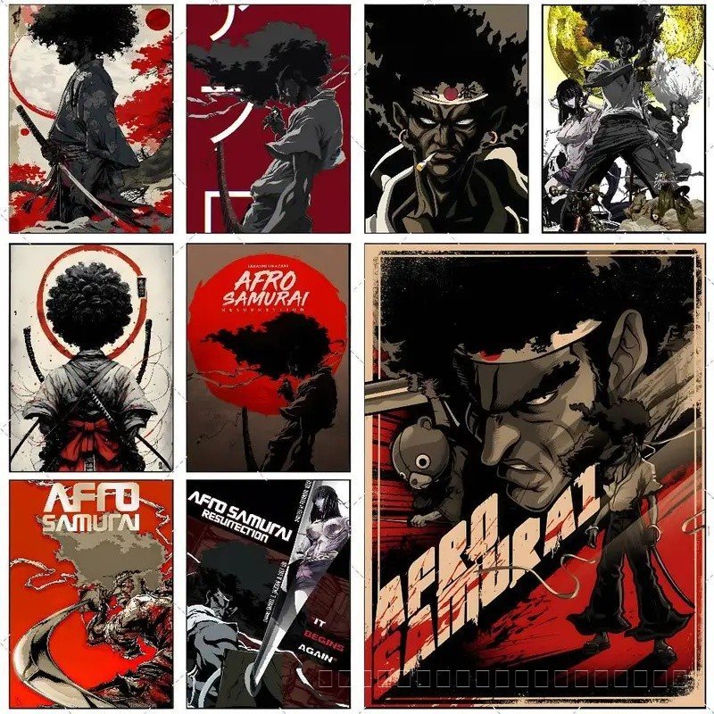 Afro Samurai อะนิเมะโปสเตอร์ High-definition Art สติกเกอร์กาวในตัวกันน้ําตกแต่งบ้าน