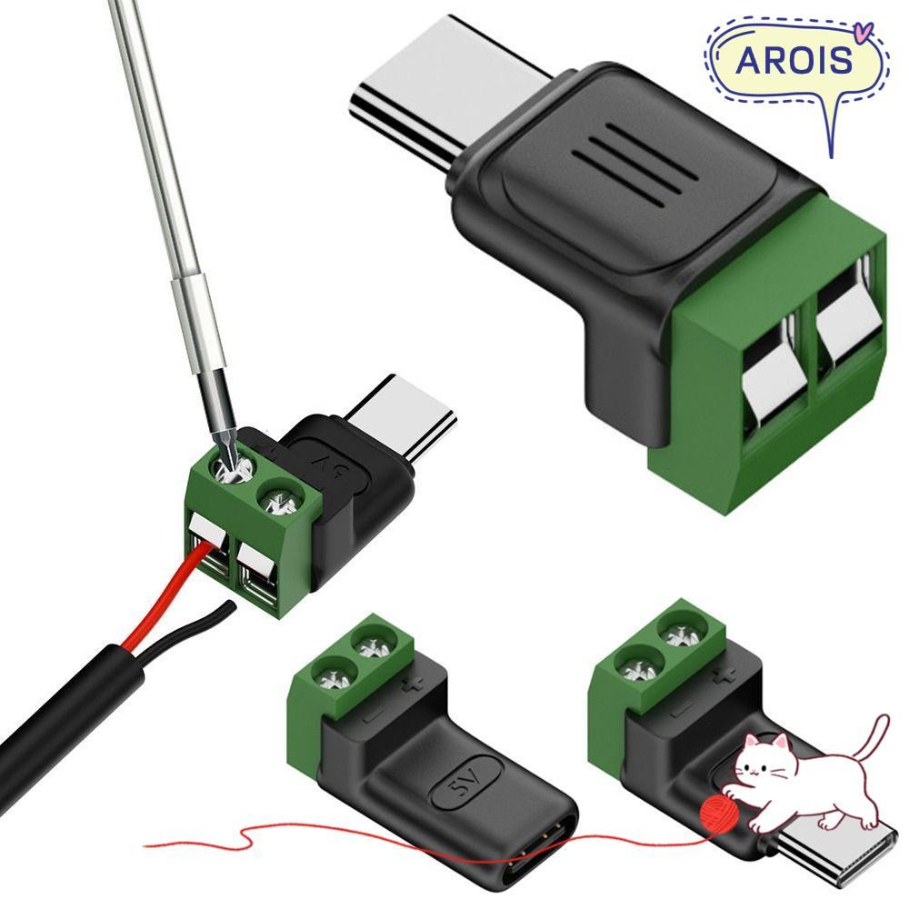 AROIS Solderless Plug 5V Crimp Terminal Block, Professional สีเขียวสกรู Type-C ถึง 2 พินชาร์จสําหรับ DIY หรือซ่อม