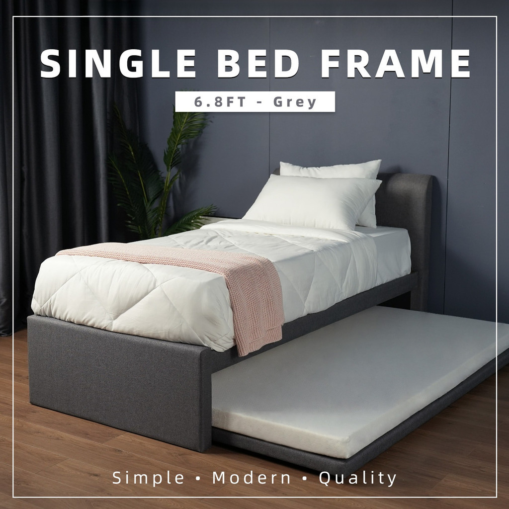 Divan Single Size Bed Frame Pull Out Bed Single Headboard Linen Fabric