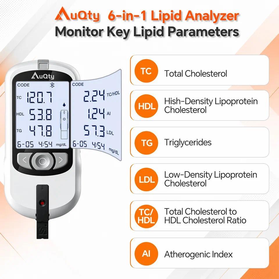 【QJ】เครื่องตรวจวัดไขมันในเลือด 6 in 1 สำหรับ TC คอเลสเตอรอลรวม TG ไตรกลีเซอไรด์ HDL LDL ดัชนีแอเธอโร