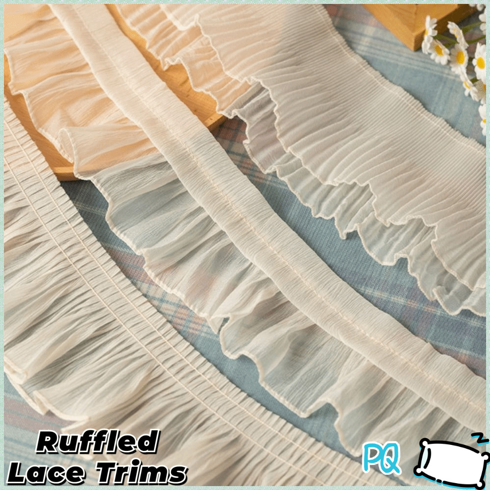 PQ Ruffled Lace Trims, 2Yards กว้าง 9-12 ซม.ชีฟองลูกไม้ Trims,ชีฟองจีบลูกไม้ผ้า