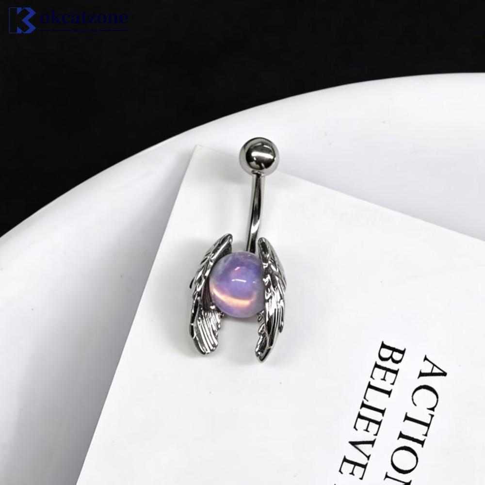 OKCATZONE แนวโน้มร้อน Ghost Wing หัวใจสะดือแหวน Sparkly Belly ปุ่มเจาะเครื่องประดับสไตล์ Body Decor 