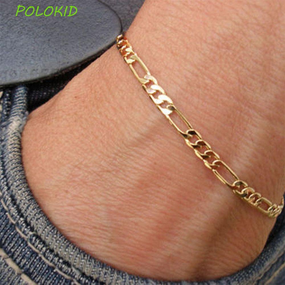 POLOKID Anklet Men Simple ประมาณโลหะผสม Link Figaro Gold & Silver Foot Jewelry