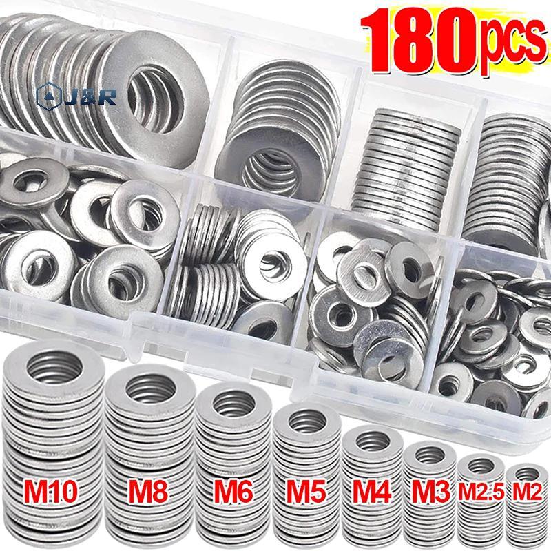 J & R> 180pcs สแตนเลสสตีลเครื่องซักผ้า O แหวน Fasteners ปะเก็นชุด Assortment ชุด M2 M2.5 M3 M4 M5 M6