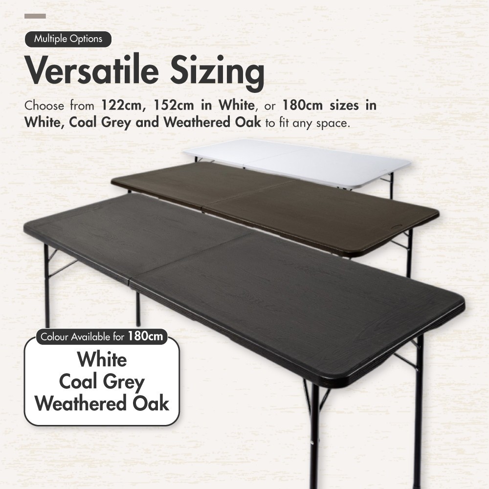 80cm | 86cm | 122cm | 152cm | 180cm HDPE Folding Table with Black | White Legs - Portable | Plastic 