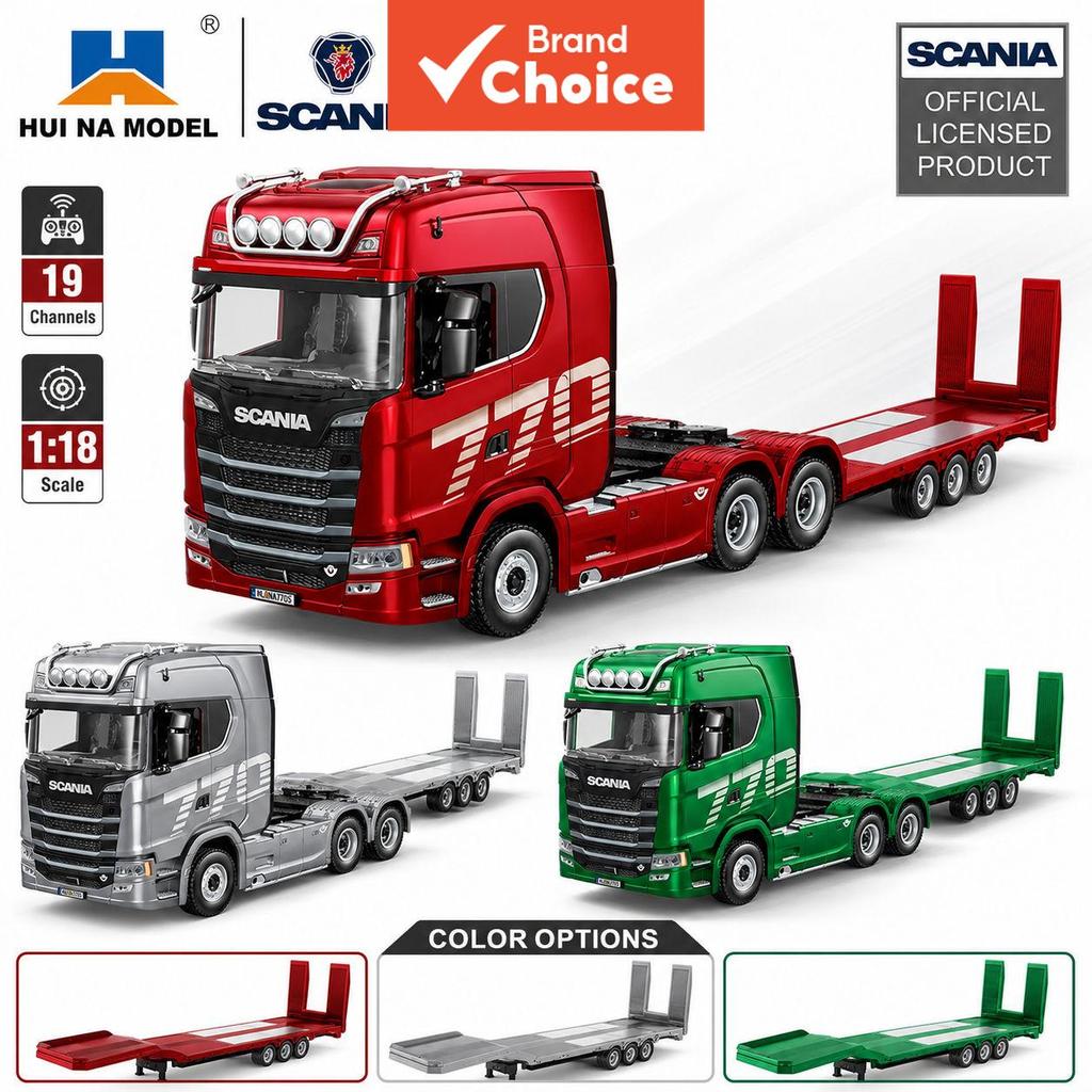 HUINA 1501 Scania 770S รถบรรทุกกึ่งพ่วงบังคับวิทยุ 19CH พร้อมไฟและเสียง ของเล่นรถพ่วงวิศวกรรมสําหรับ