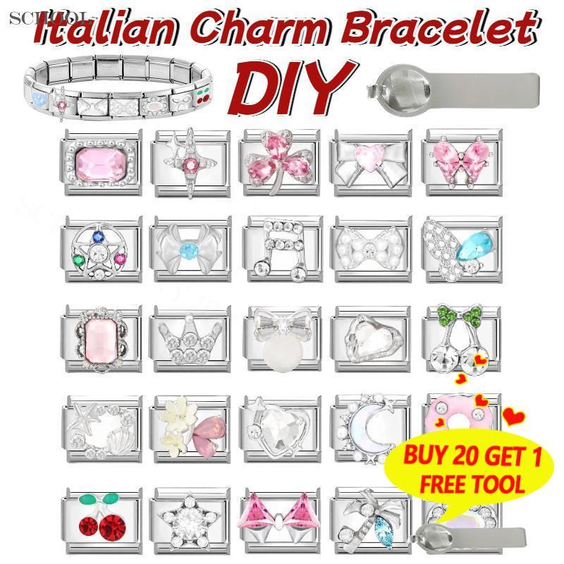 สร้อยข้อมือสแตนเลส 9 มม. กับเพชรโบว์เชอร์รี่อิตาเลียน charm สำหรับเครื่องประดับสไตล์เรโทร