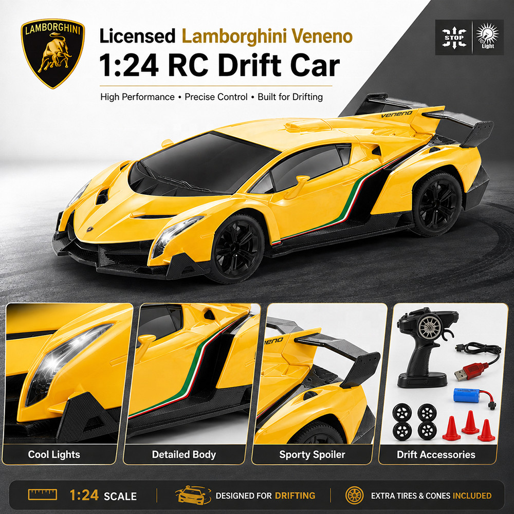 1/24 Scale Lamborghini RC Drift Car Full-scale RC รถรีโมทคอนโทรลรถแข่งวิทยุควบคุมไฟฟ้า RC รถของเล่น