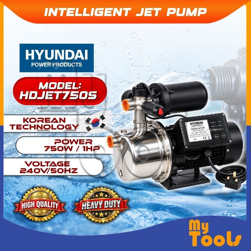 Mytools HYUNDAI HDJET750S ปั๊มเจ็ทอัจฉริยะ 750W 1HP ปั๊มน้ําสแตนเลสเทคโนโลยีเกาหลี