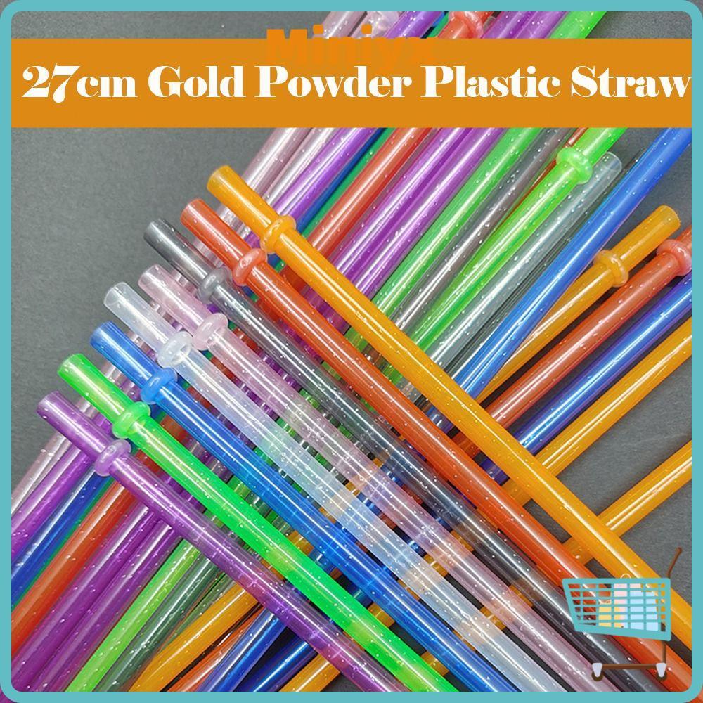 MINIYX 1PC Glitter Straw, นํากลับมาใช้ใหม่รถ Travel Cup Straw ผงทองหลอดพลาสติก, พร้อมแปรงทําความสะอา