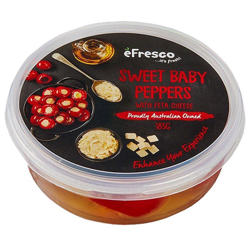 เอเฟรสโคพริกหวานผสมเฟตต้าชีสปรุงรส 185กรัม EFresco Sweet Baby Peppers with Feta Cheese 185g.