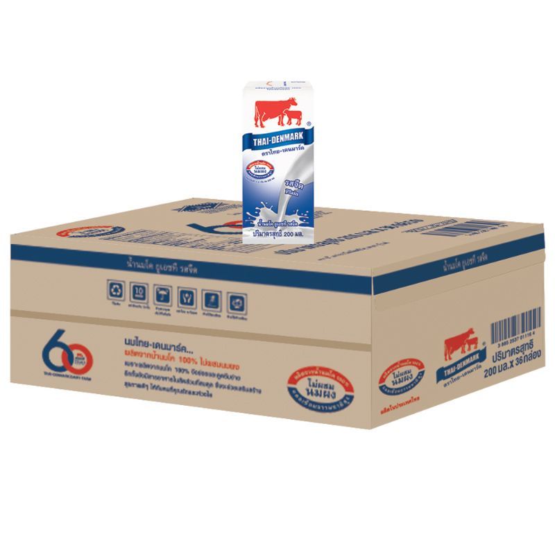 ไทยเดนมาร์คนมยูเอชทีรสจืด 180มล. ยกลัง 36 Thai Denmark UHT Milk Plain 180ml. Case 36
