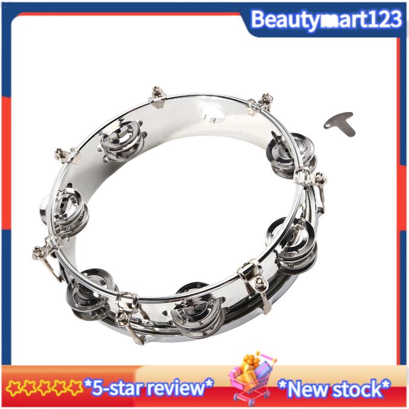BM Hand Held สําหรับผู้ใหญ่ 8 นิ้วคู่แถวสแตนเลส Jingles Tambourine Selftening กลองสําหรับคริสตจักรงา