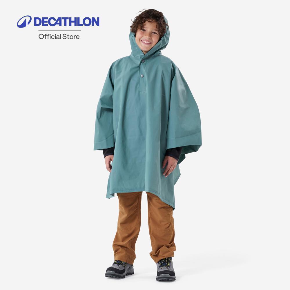 Decathlon Kids' Hiking Rain Poncho 7-15 Years เสื้อกันฝนแบบสวมทับ สำหรับเด็กส่วนสูง 126 ถึง 156 ซม. - Blue