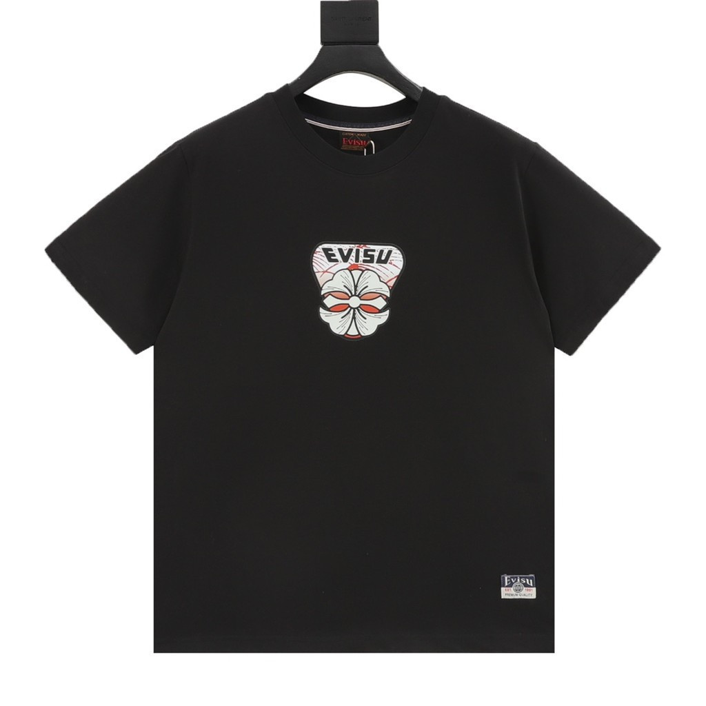 EVISU/Fushen/2026 คลาสสิกรอบคอแขนสั้นเสื้อยืดผู้ชายผู้หญิงสไตล์หลวมขนาดใหญ่ Raglan แขนสบาย Bottoming