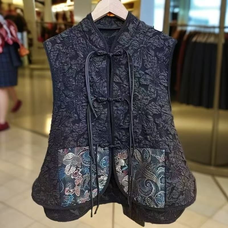 แจ็คเก็ตสไตล์จีนของผู้หญิงฤดูร้อนใหม่ปักสลิมมิ่งแฟชั่นหลวมสบายๆเสื้อกั๊กแขนกุด