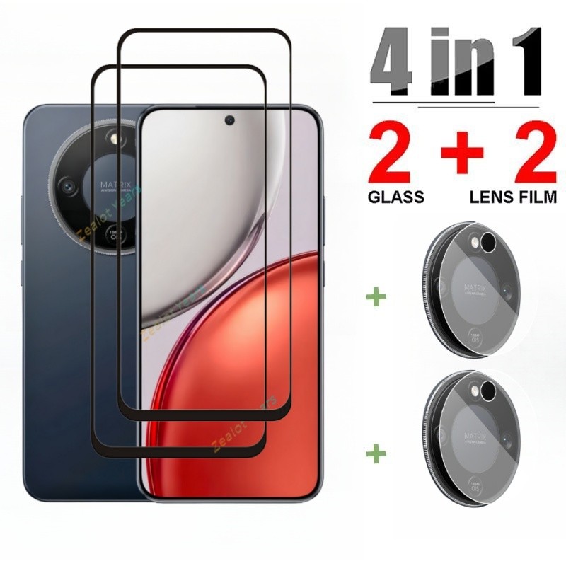 4in1 ป้องกันหน้าจอสําหรับ Honor X9d 5G กระจกนิรภัยด้านหน้าฟิล์มเลนส์กล้องป้องกันฟิล์มนุ่ม