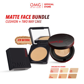 OMG Oh My Glam Glow Matte Face Bundle : Cushion + Two Way Cake - High Coverage Dewy Finish - Poreless Cushion