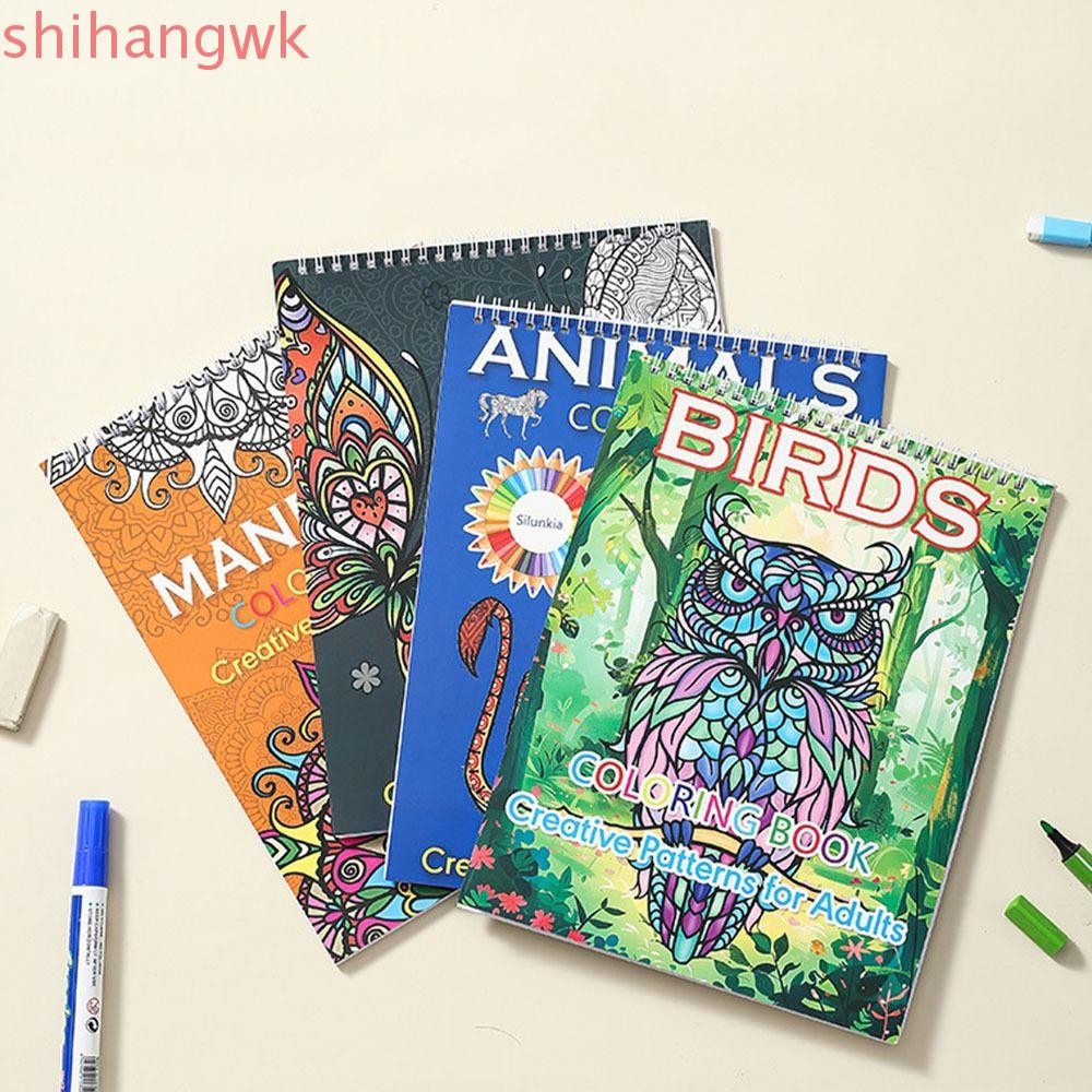 SHIHANGW สมุดระบายสีเด็ก, Mandala/Birds/Butterfly/Animal Single Side Coloring Pattern for , 20 ภาพปร