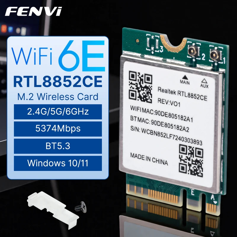 FENVI WiFi 6E RTL8852CE M.2 การ์ดเครือข่าย BT5.3 5400Mbps Tri Band 2.4G/5G/6Ghz Wireless WiFi Receiv