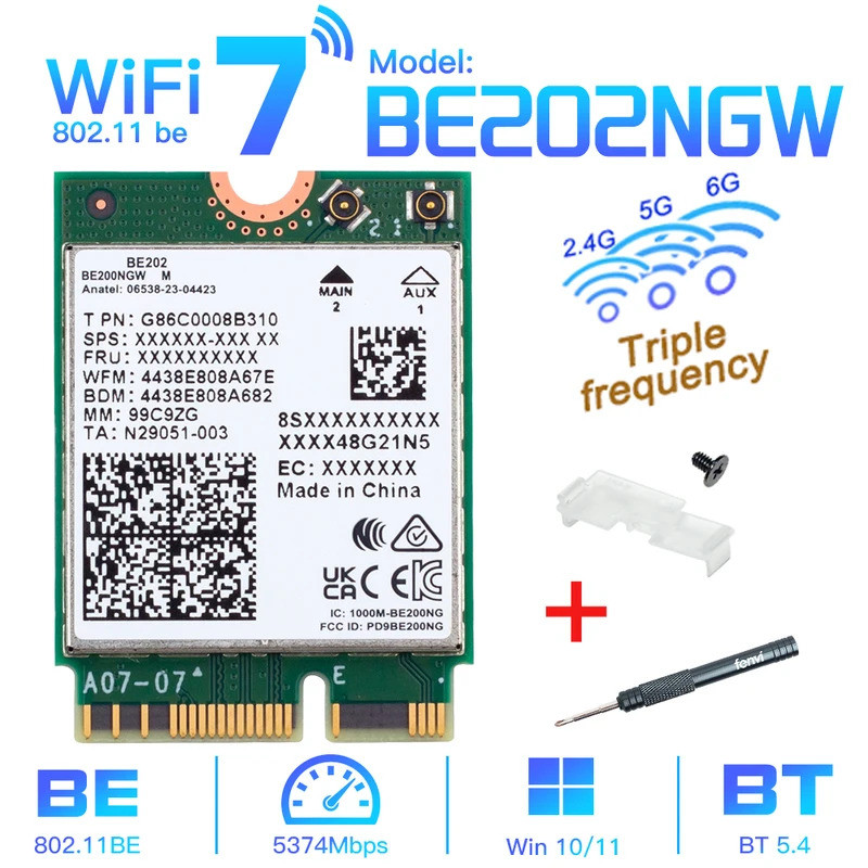 Fenvi สําหรับ Intel BE202 M.2 การ์ดเครือข่าย WiFi 7 บลูทูธ 5.4 2.4G/5G/6GHz BE202NGW ไร้สาย Wifi7 อะ