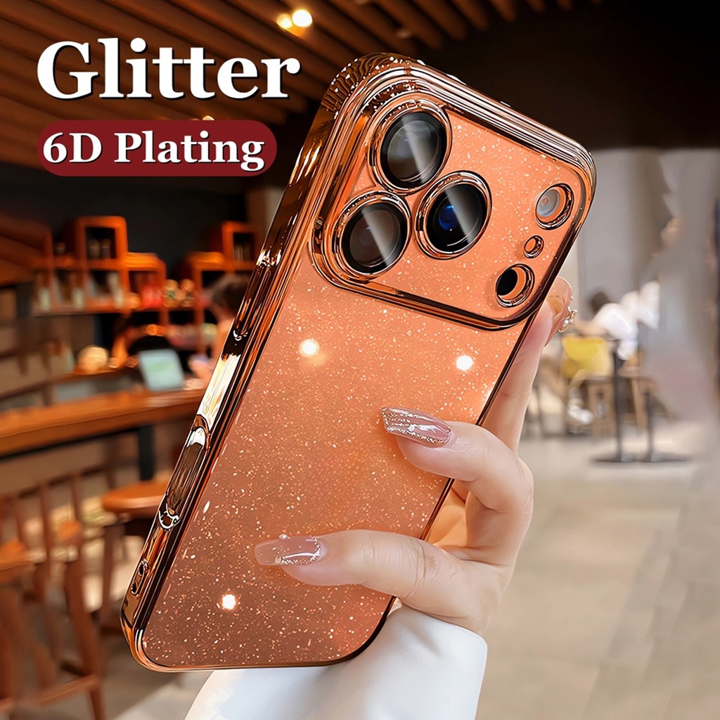 หรูหรา 6d ชุบ Glitter เคสโทรศัพท์ใสสําหรับ IPhone 17 Pro Max Air 13 14 15 16 Pro Max Ultra Thin Pc ปลอกกันกระแทก