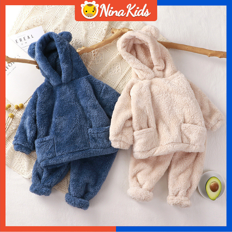 ชุดหมีหูขนแกะสำหรับเด็ก อายุ 1-6 ปี เหมาะสำหรับฤดูหนาว