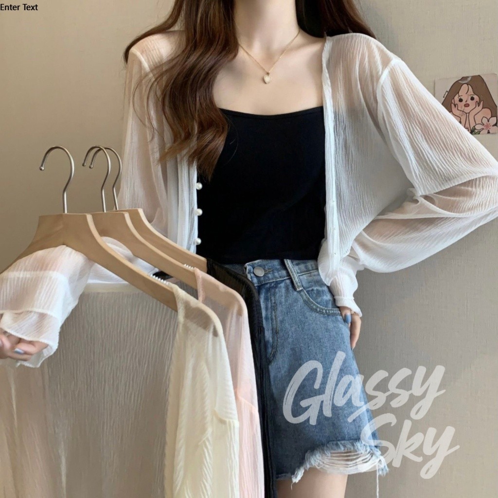 Glassy Sky💖​พร้อมส่ง​💖เสื้อคลุมกันแดด เสื้อคลุม คาร์ดิแกนซีทรู บางเบาสีพาสเทลน่ารัก (8K66) -C