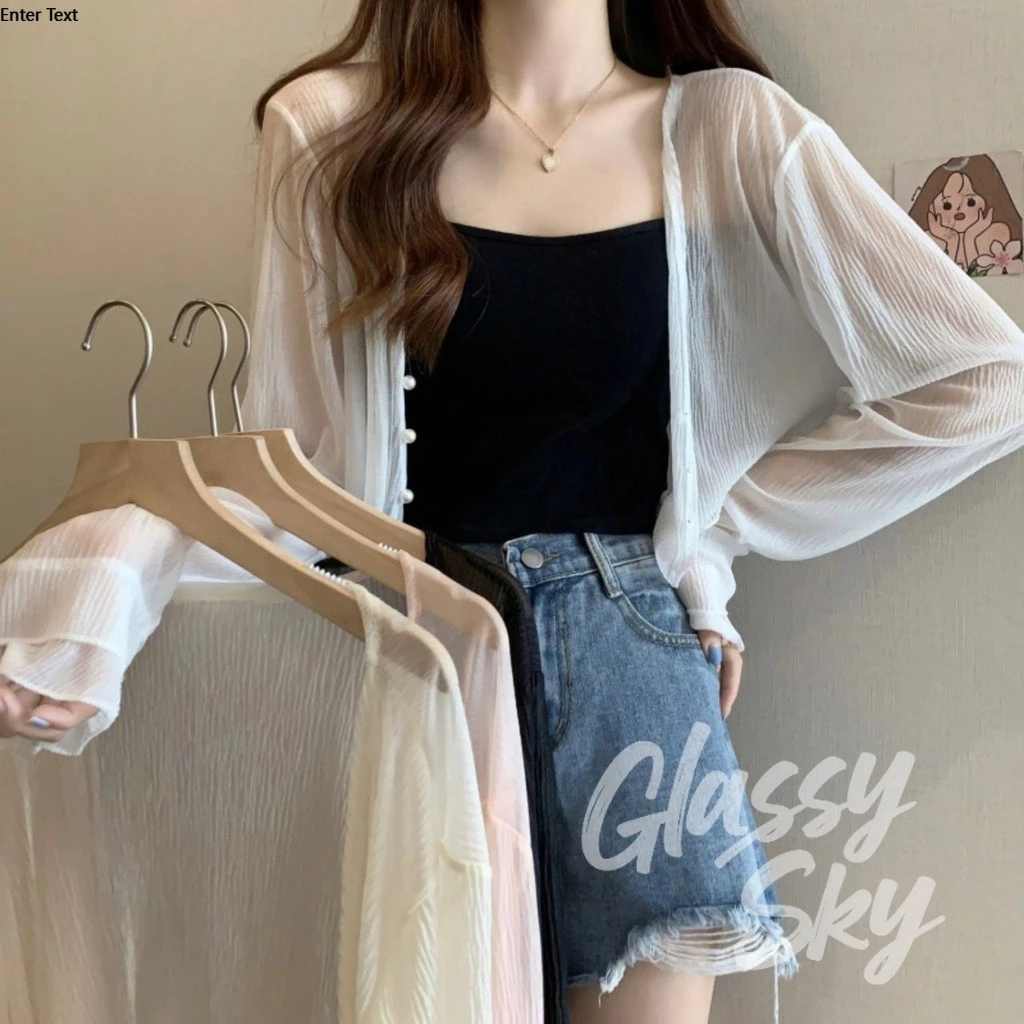 Glassy Sky💖พร้อมส่ง💖เสื้อคลุมกันแดด เสื้อคลุม คาร์ดิแกนซีทรู บางเบาสีพาสเทลน่ารัก (8K66) -C