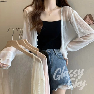 Glassy Sky💖​พร้อมส่ง​💖เสื้อคลุมกันแดด เสื้อคลุม คาร์ดิแกนซีทรู บางเบาสีพาสเทลน่ารัก (8K66) -C