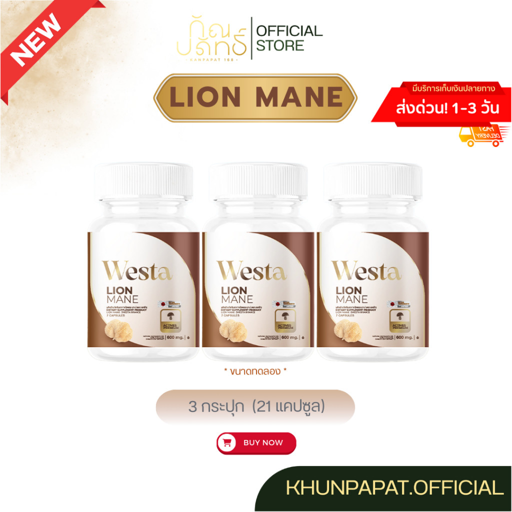 ⚡️พร้อมส่ง⚡️Westa Lion Mane เวสต้าไลออนมาเน่ (3กระปุก) ขนาดทดลอง จำแม่น สมองดี สมาธิดี ไม่หลงลืม