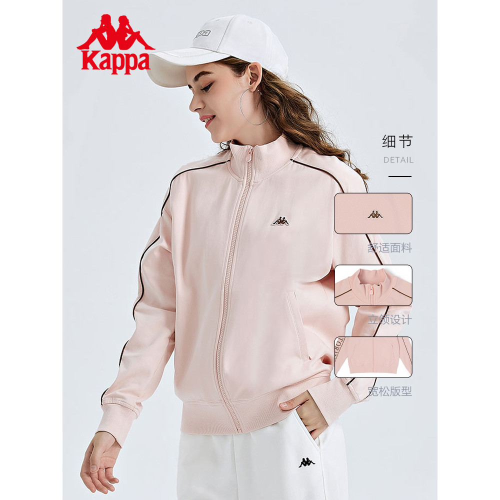 เสื้อแจ็คเก็ต Kappa ผู้หญิง แขนยาว พัทช์เวิร์ค ทรงเรียบ คอกระพัน stand-up