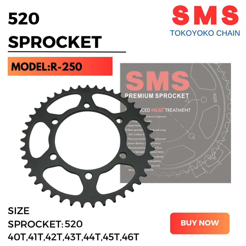 520 SMS R250 R250 R25 KAWASAKI PREMIUM SPROCKET REAR สําหรับ KAWASAKI BLACK STEEL