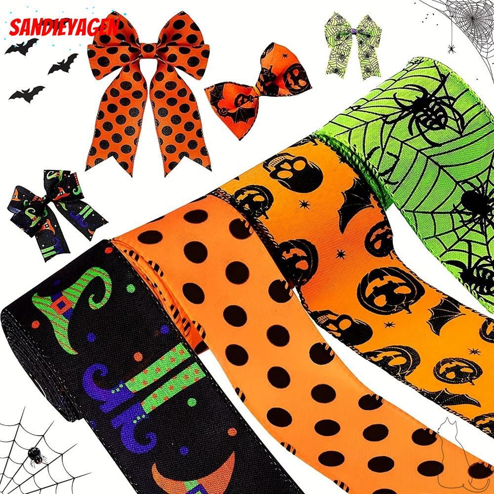 SANDIEYEAN 5Yards งานฝีมือเย็บผ้า DIY, 5Yards Dot พิมพ์ริบบิ้น,อุปกรณ์ตกแต่งฮาโลวีน Spider ฟักทองริบ