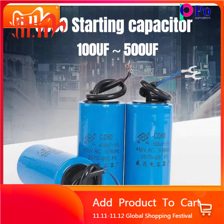 XZ Cd60 มอเตอร์ปั๊มน้ําตัวเก็บประจุสตาร์ท 100UF~500UF 450VAC 50 X 100mm