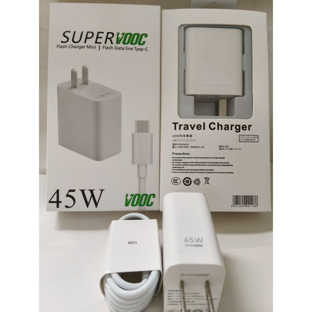 OP 45W Super VOOC Type C /Micro Android V8 USB Fast Data Cable Charger พร้อมการชาร์จอย่างรวดเร็ว