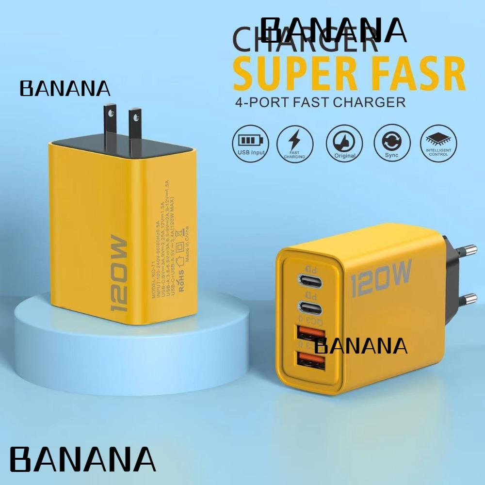 Banana1 อะแดปเตอร์หลายพอร์ต, 2 Type-C 2A 12W ที่ชาร์จมือถือ, ปลั๊ก EU/US 2 USB Multi-interface หัวชาร์จอัจฉริยะ