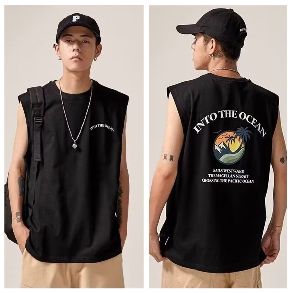 เสื้อเชิ๊ตแขนกุดผู้ชายจากผ้าฝ้ายแท้ สไตล์แฟชั่นกีฬา ใส่ง่ายในหน้าร้อน