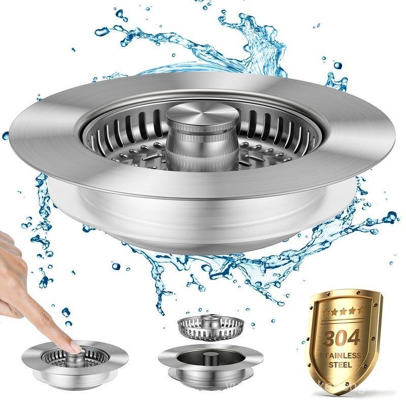 JOMST 3-in-1 Kitchen Sink Drain Strainer, Stainless Steel Sink Plug, Deodorizing Anti-Clog Basket St