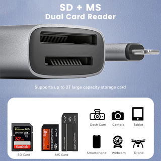 2 in 1 Card Reader SD + MS Type C สำหรับ Sony Memory Stick PRO Duo Camera โทรศัพท์ แล็ปท็อป อลูมิเนียม