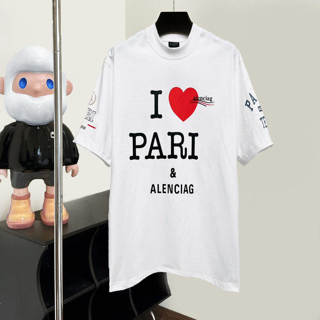 Balenci ** 1: 1 Original Label Real Shot Love Letter Cola 520 วันวาเลนไทน์ Street สวมเสื้อแขนสั้นคอเ