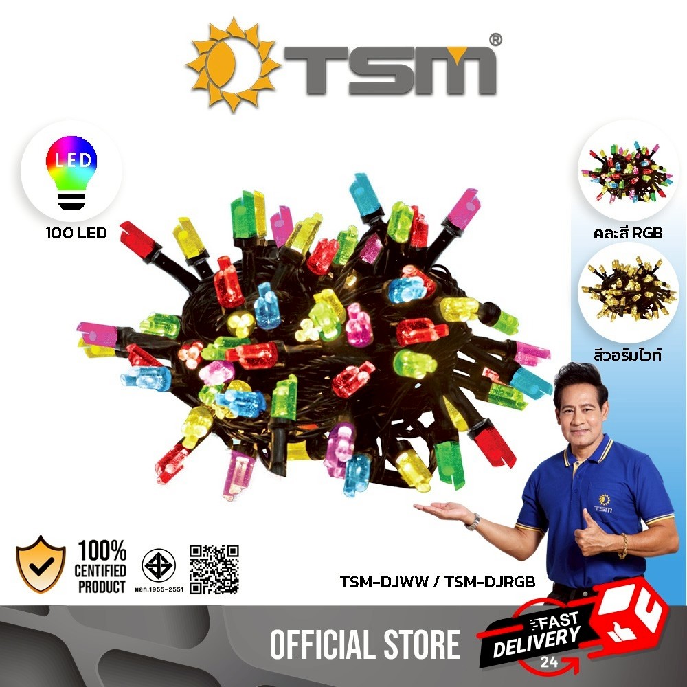 ไฟตกแต่งเทศกาล ไฟกระพริบ LED 100 ดวง ยาว10เมตร ไฟประดับ มี2แสงให้เลือก ไฟ รุ่น TSM-DJWW,TSM-DJRGB
