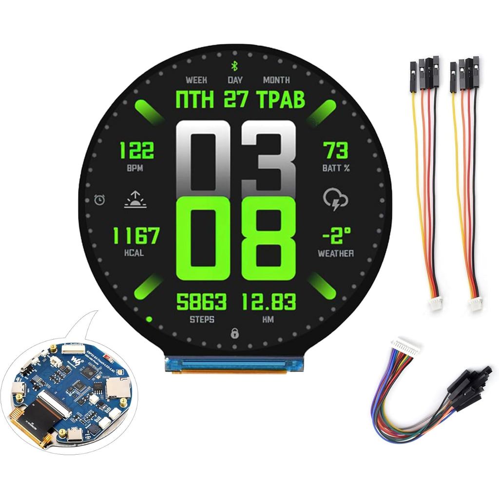 ESP32-S3 บอร์ดพัฒนาจอกลม 2.8 นิ้ว, จอแสดงผล IPS ความละเอียด 480x480, โปรเซสเซอร์ 32 บิต LX7 Dual-Cor